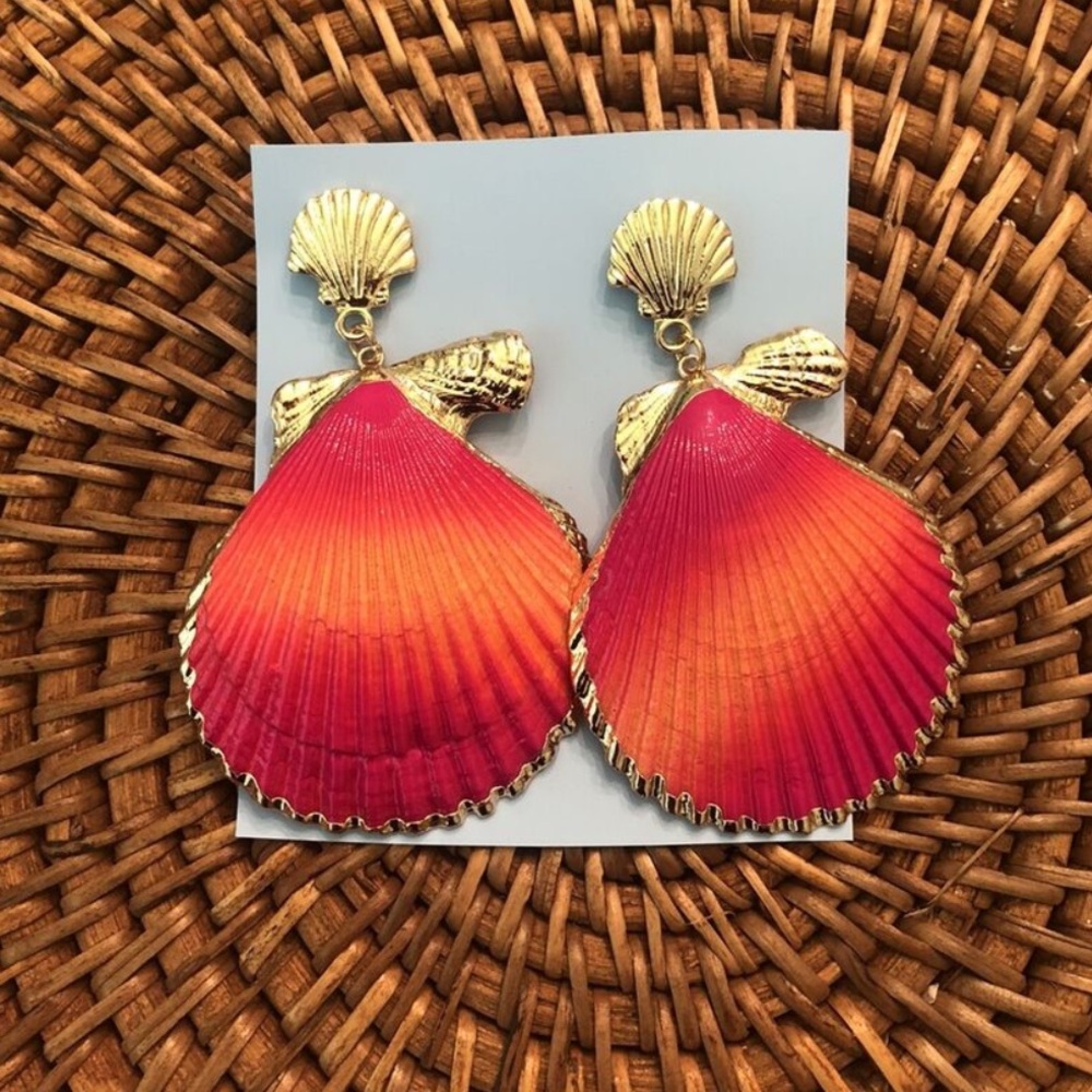 Maryse - Orange Scalop Shell Earrings. HOT ITEM.